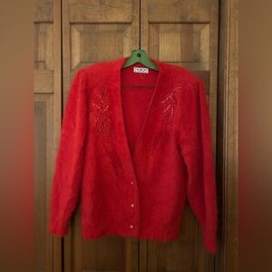Young Sang Women's Red Y2K Early 2000s Inspired Sequined Beaded cardigan